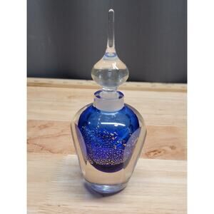Vintage Badash Hand blown Cobalt Blue Cased Art Glass Perfume Bottle 6”
